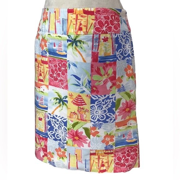 Talbots Floral Tropical Patchwork Cotton Spandex Skirt Size 14 - Picture 4 of 9